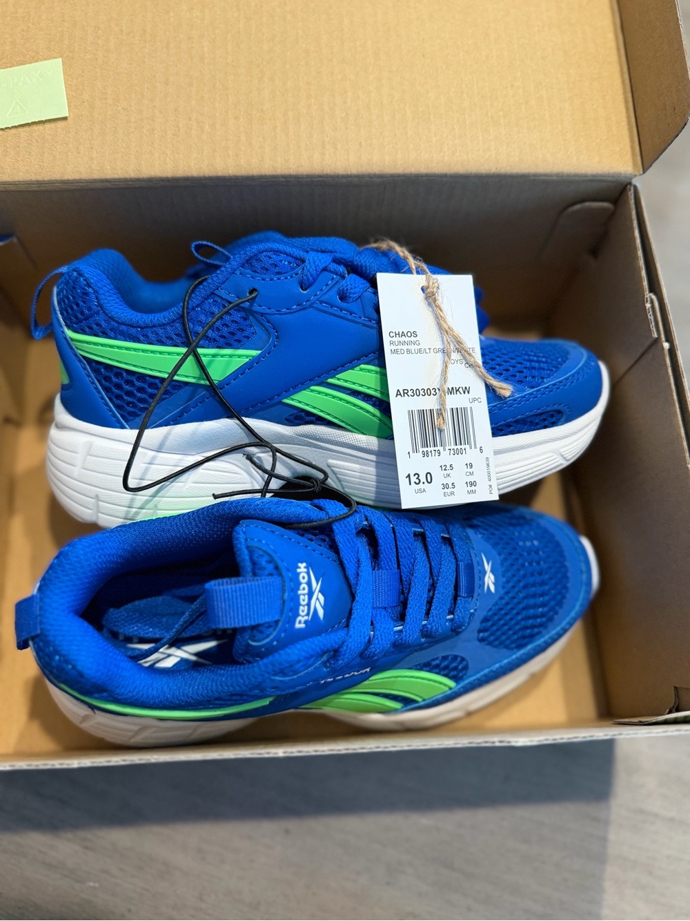 Reebok boys 13c chaos Blue & Green Running Shoes